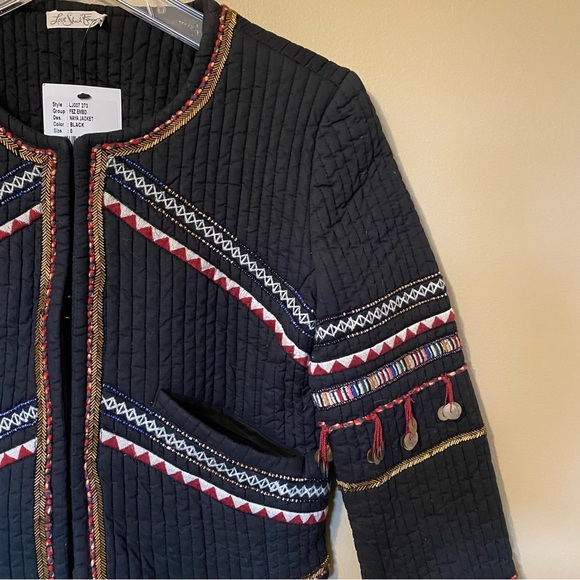 NWT LoveShackFancy Naya Jacket Quilted Embroidered Beaded Black Women's Size 0 - Picture 3 of 11